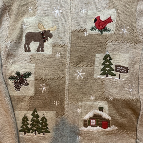 Vintage 80s and Borrow zip up grandmacore winter sweater sz L - Picture 3 of 4